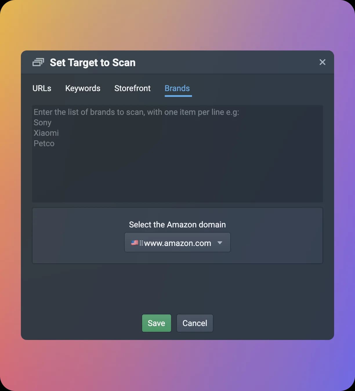 Scan targets interface